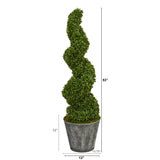 53” Spiral Hazel Leaf Artificial Topiary Tree in Black Embossed Tin Planter  (Indoor/Outdoor)