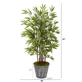 54” Bamboo Artificial Tree in Black Embossed Tin Planter