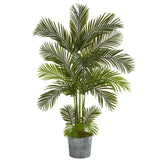 5.5' Areca Palm Artificial Tree in Embossed Black Tin Planter