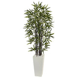 5.5’ Black Bamboo Artificial Tree in White Tower Planter