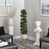 5.5’ English Ivy Topiary Spiral Artificial Tree in White Planter with Stand  (Indoor/Outdoor)
