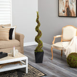 55” Muehlenbeckia Spiral Artificial Tree in Black Metal Planter