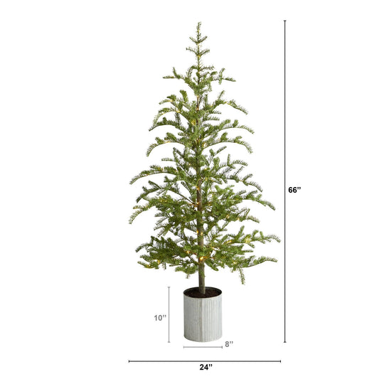 5.5’ Pre-Lit Pine Artificial Christmas Tree in Decorative Planter with 150 Lights