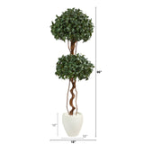5.5’ Sweet Bay Double Ball Topiary Artificial Tree in White Planter