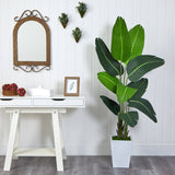 5.5’ Traveler's Palm Artificial Tree in White Metal Planter