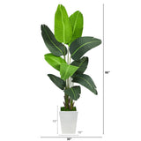 5.5’ Traveler's Palm Artificial Tree in White Metal Planter