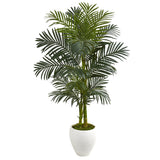 56” Golden Cane Artificial Palm Tree in White Planter