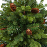 56” Yukon Mountain Fir Artificial Christmas Tree with 100 Clear Lights, Pine Cones and 386 Bendable Branches in Red Tower Planter