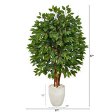 57” Super Deluxe Artificial Ficus Tree in White Planter