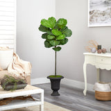 58” Fiddle Leaf Artificial Tree in Charcoal Urn