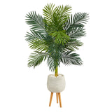 58” Golden Cane Artificial Palm Tree in White Planter with Stand