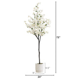 6’ Artificial Cherry Blossom Tree with White Decorative Planter