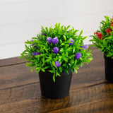 6" Artificial Mini Flowering Plant in Black Pot -Set of 3