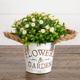 6" Artificial Mixed Button Pom Plant in Rustic Flowers & Garden Planter -Set of 3