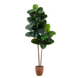 6’ Artificial Rubber Tree in Decorative Planter with Real Touch Leaves