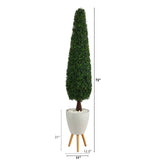 6’ Boxwood Topiary Artificial Tree in White Planter with Stand (Indoor/Outdoor)