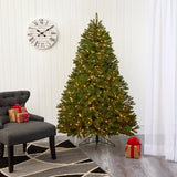 6' Cambridge Spruce Flat Back Artificial Christmas Tree with 350 Warm White (Multifunction) LED Lights and 642 Bendable Branches