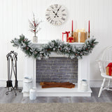 6’ Flocked Mixed Pine Artificial Christmas Garland with 50 LED Lights, Pine Cones and Berries