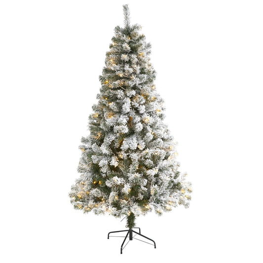 6' Flocked West Virginia Fir Artificial Christmas Tree with 250 Clear LED Lights