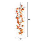 6' Pre-Lit Autumn Maple Artificial Fall Garland with 54 Warm White LED Lights