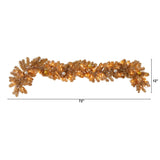 6' Holiday Christmas Golden Garland with Ornaments and 50 Warm White Lights