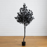 6' Pre-Lit Artificial Halloween Black Maple Tree with 300 Orange & Purple LED Lights