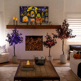 6' Pre-Lit Artificial Halloween Black Maple Tree with 300 Orange & Purple LED Lights