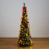 6' Pre-Lit Artificial Pop up Christmas Tree with Red & Gold Ornaments, Ribbons and 150 Warm White LED Lights