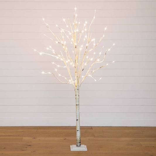 6’ Pre-Lit Artificial White Birch Tree with 300 Warm White LED Lights