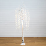 6’ Pre-Lit Artificial White Weeping Willow Tree with 160 Warm White LED Lights