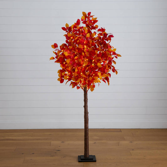 6' Pre-Lit Autumn Artificial Fall Tree with 300 Warm White LED Lights