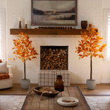 6' Pre-Lit Burnt Orange Autumn Maple Artificial Fall Tree with 300 Warm White LED Lights