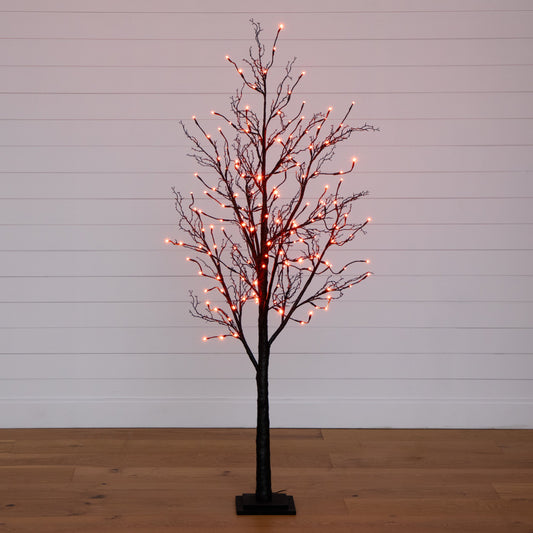 6’ Pre-Lit Halloween Black Twig Artificial Tree with 300 Orange & Purple LED Lights