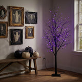 6’ Pre-Lit Halloween Black Twig Artificial Tree with 300 Orange & Purple LED Lights