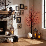 6’ Pre-Lit Halloween Black Twig Artificial Tree with 300 Orange & Purple LED Lights