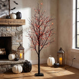 6’ Pre-Lit Halloween Black Twig Artificial Tree with 300 Orange & Purple LED Lights