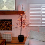 6’ Pre-Lit Halloween Deluxe Black Twig Artificial Tree with 156 Orange & Purple LED Lights