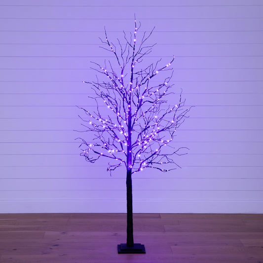 6’ Pre-Lit Halloween Deluxe Black Twig Artificial Tree with 156 Orange & Purple LED Lights