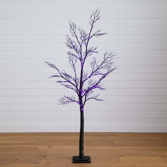 6’ Pre-Lit Halloween Minimalist Twig Artificial Fall Tree with 320 Orange & Purple LED Lights