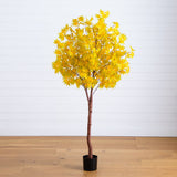 6' Pre-Lit Yellow Autumn Maple Artifical Fall Tree with 350 Warm White LED Lights