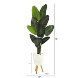 6’ Traveler's Palm Artificial Tree in White Planter with Stand