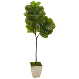 62” Fiddle Leaf Artificial Tree in Country White Planter