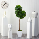 62” Fiddle Leaf Artificial Tree in White Metal Planter