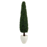 63” Boxwood Topiary Artificial Tree in White Planter (Indoor/Outdoor)