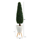 63” Boxwood Topiary Artificial Tree in White Planter with Stand (Indoor/Outdoor)