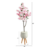 63” Cherry Blossom Artificial Tree in White Planter with Stand