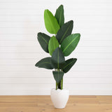 63” Traveler's Palm Artificial Tree in White Planter