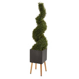 64” Rosemary Spiral Topiary Artificial Tree in Black Planter with Stand (Indoor/Outdoor)