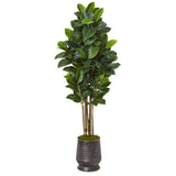 64” Rubber Leaf Artificial Tree in Ribbed Metal Planter