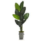 64” Traveler's Palm Artificial Tree in Vintage Metal Planter